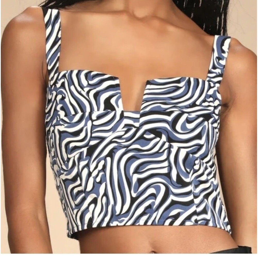 Lulus With a Twist Blue Multi Notched Cropped Tank Top Size small